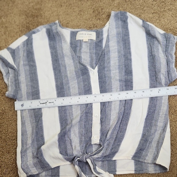 Anthropologie Cloth & Stone Striped Tie Front v neck button up Linen Blend - Picture 5 of 8